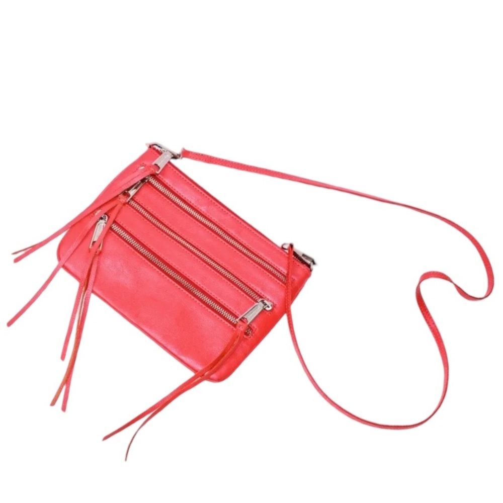 REBECCA MINKOFF CORAL LEATHER TRIPLE ZIPPER CROSSBODY SHOULDER BAG - Picture 6 of 12